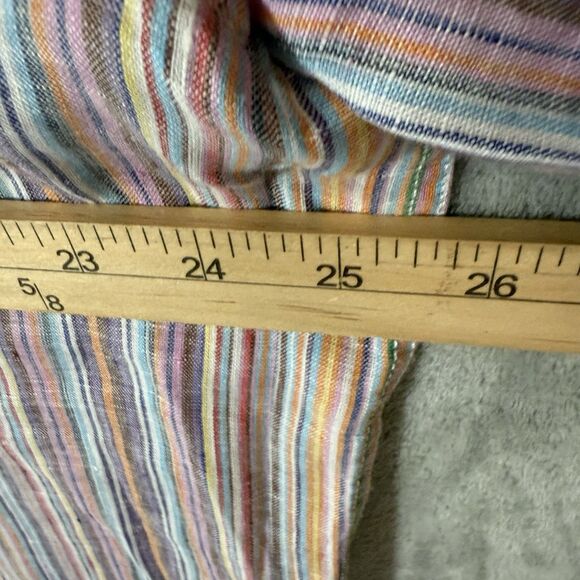 32 Bar Blues Shirt Mens XL Blue Multicolor Stripe Linen Button Down Short Sleeve - Picture 4 of 8